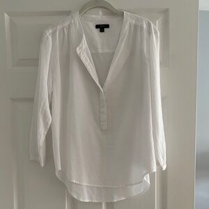 J Crew White V-Neck Long-Sleeve Tunic Blouse